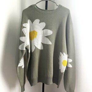 PACSUN Green Knit Daisy Flower Sweater